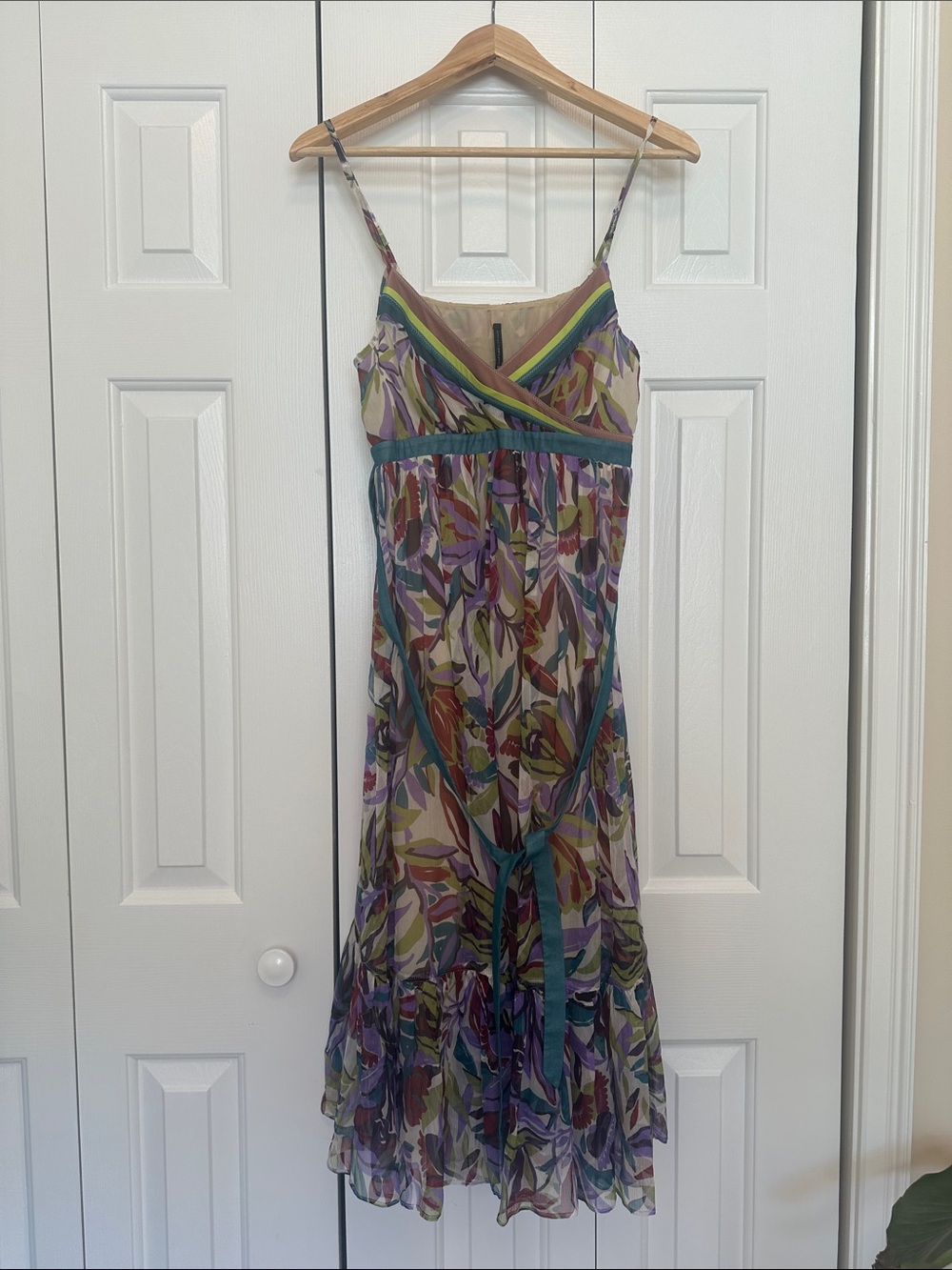 NAF NAF(Paris) Teal and Purple Printed Spaghetti- Strap Maxi Dress